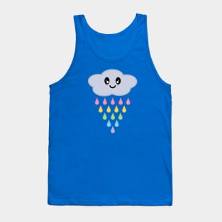 Kawaii Cute Raining Rainbow Rain Cloud in Blue Tank Top